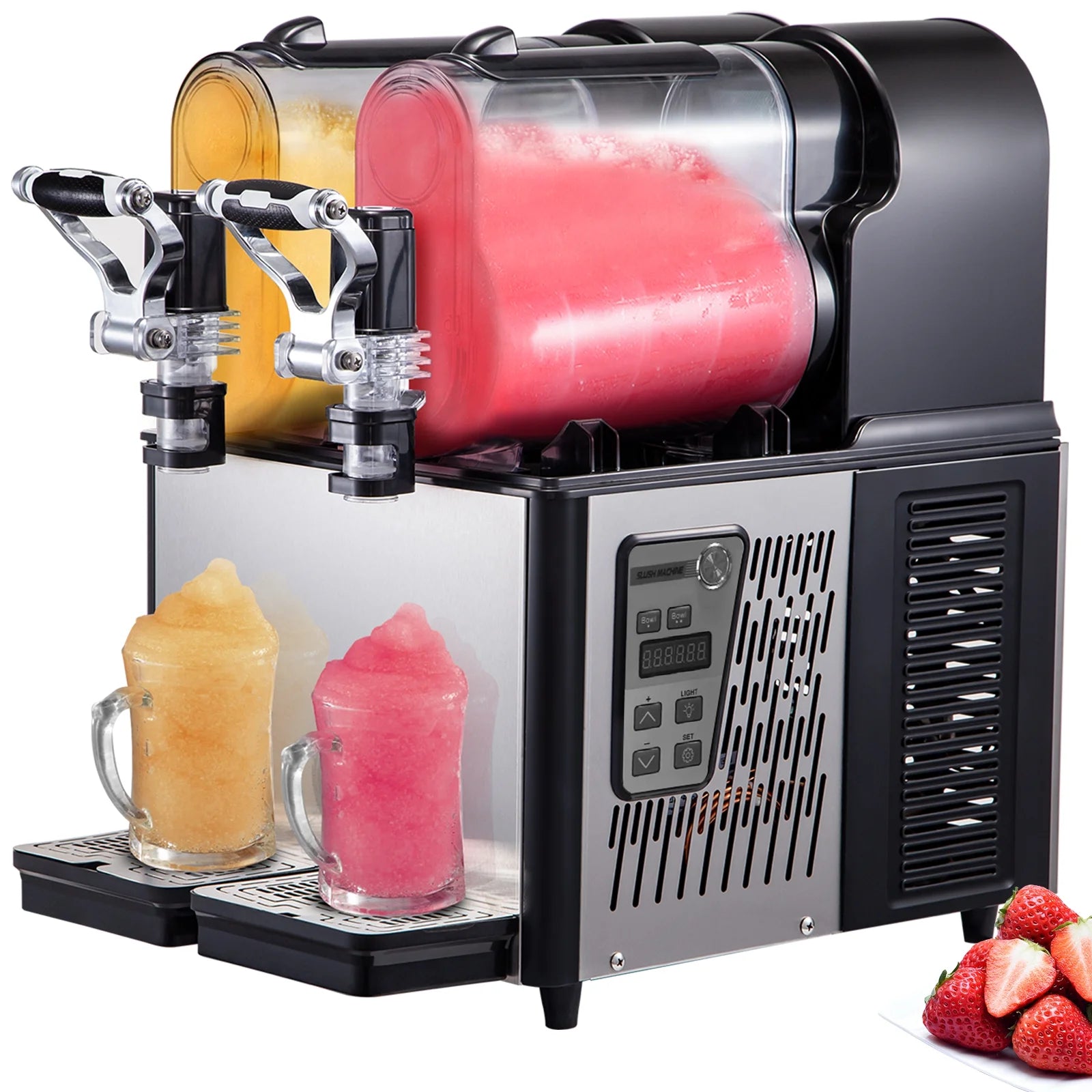 3Lx2 Commercial Slushy Machine Stainless Steel Margarita Slushie Maker Frozen Drink Maker for Ice Juice Tea Coffee Making, Sliver