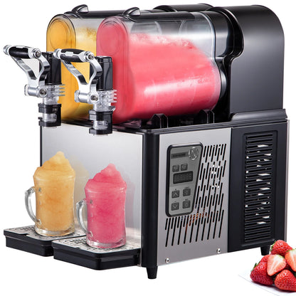 3Lx2 Commercial Slushy Machine Stainless Steel Margarita Slushie Maker Frozen Drink Maker for Ice Juice Tea Coffee Making, Sliver