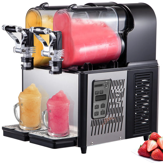 3Lx2 Commercial Slushy Machine Stainless Steel Margarita Slushie Maker Frozen Drink Maker for Ice Juice Tea Coffee Making, Sliver
