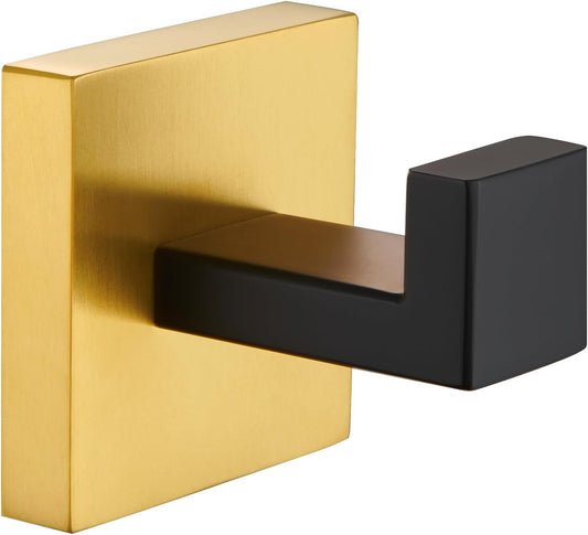 Towel Hook Black & Gold, 304 Stainless Steel Square Robe Bathroom Hook for Wall
