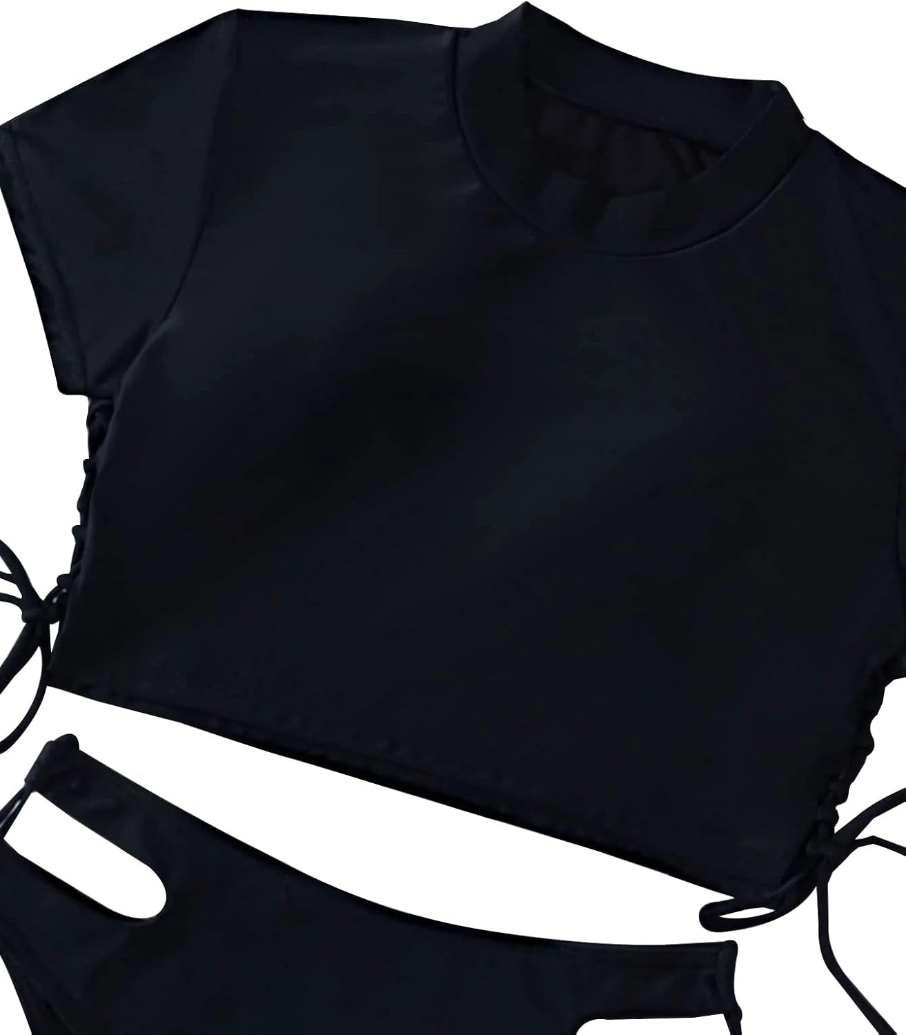 Drawstring Bikini Set Srting Swimsuit Short Sleeve Top and Tie Side Bottom 2 Piece