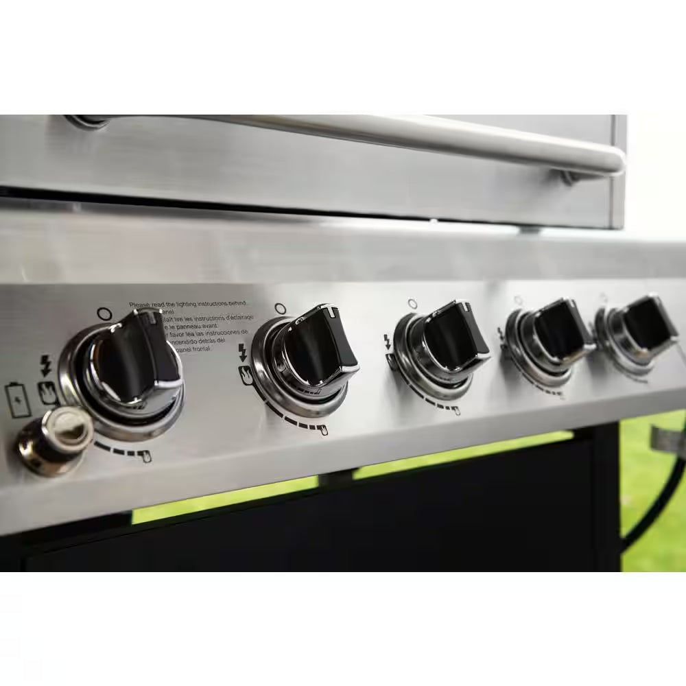 5-Burner Propane Gas Grill in Stainless Steel with Side Burner and Condiment Rack