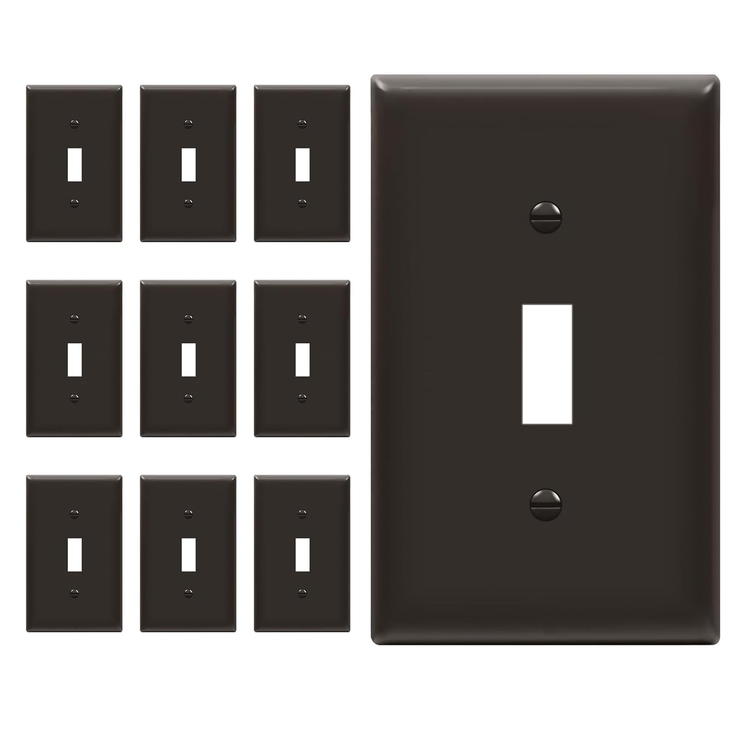 Toggle Light Switch Wall Plate, Gloss Finish, Standard Size 1-Gang 4.50" X 2.76", Unbreakable Polycarbonate Thermoplastic, 8811-BR-10PCS, Brown (10 Pack)