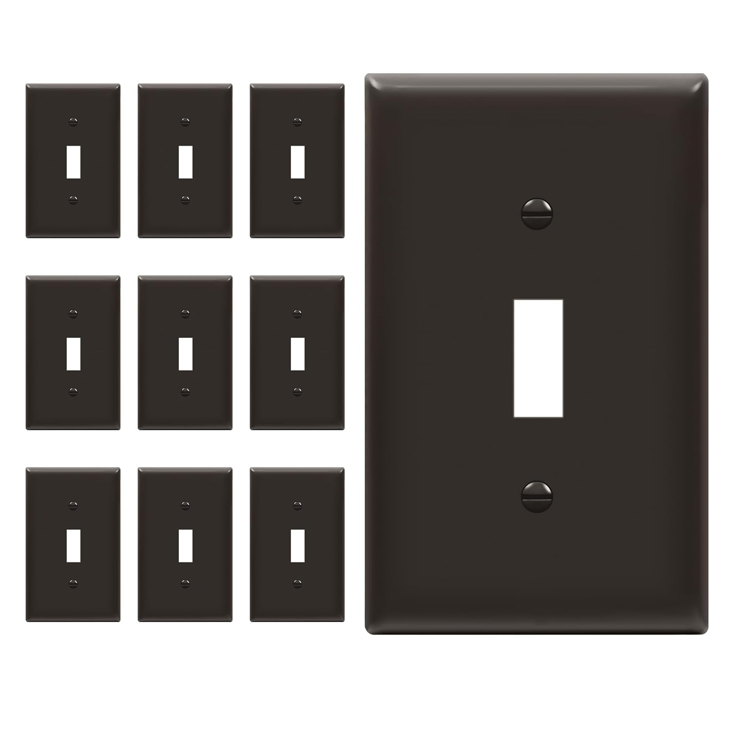 Toggle Light Switch Wall Plate, Gloss Finish, Standard Size 1-Gang 4.50" X 2.76", Unbreakable Polycarbonate Thermoplastic, 8811-BR-10PCS, Brown (10 Pack)