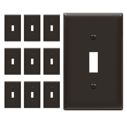 Toggle Light Switch Wall Plate, Gloss Finish, Standard Size 1-Gang 4.50" X 2.76", Unbreakable Polycarbonate Thermoplastic, 8811-BR-10PCS, Brown (10 Pack)