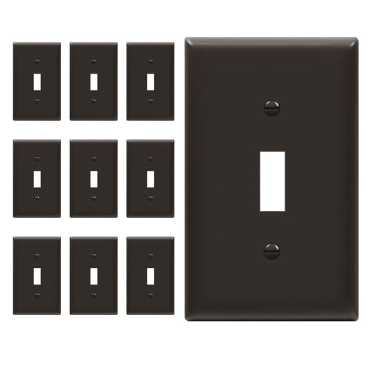 Toggle Light Switch Wall Plate, Gloss Finish, Standard Size 1-Gang 4.50" X 2.76", Unbreakable Polycarbonate Thermoplastic, 8811-BR-10PCS, Brown (10 Pack)