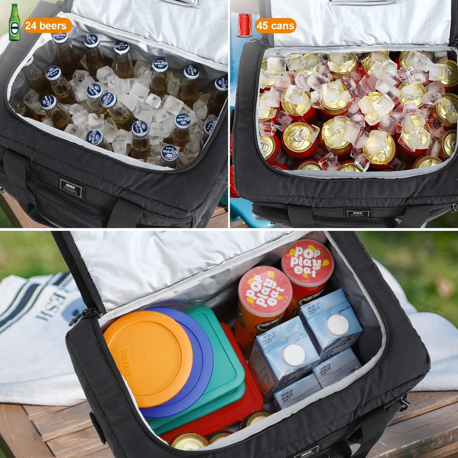 30L Extra Large Soft Cooler Bag with Bottle Opener for Camping Beach BBQ Grocery Golf Leakproof Picnic Lunch Bag, Collapsible, Top Flip Lid, 45Can (Black)