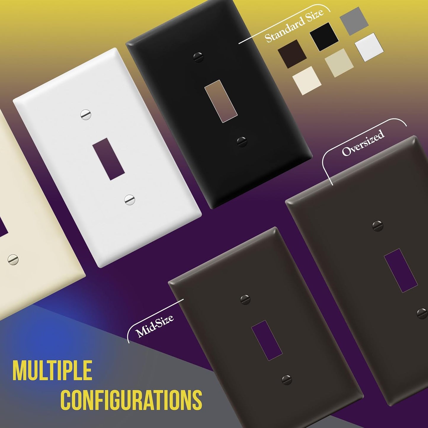 Toggle Light Switch Wall Plate, Gloss Finish, Standard Size 1-Gang 4.50" X 2.76", Unbreakable Polycarbonate Thermoplastic, 8811-BR-10PCS, Brown (10 Pack)