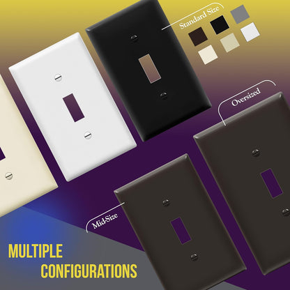 Toggle Light Switch Wall Plate, Gloss Finish, Standard Size 1-Gang 4.50" X 2.76", Unbreakable Polycarbonate Thermoplastic, 8811-BR-10PCS, Brown (10 Pack)