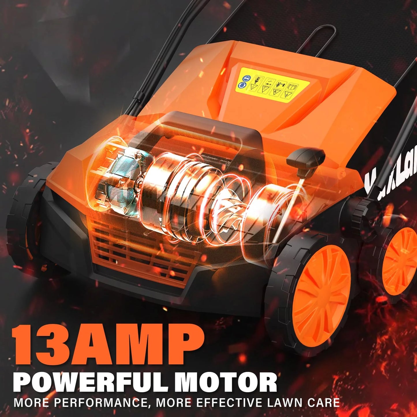 15” 13 Amp Electric Dethatcher and Scarifier, 2-In-1 Lawn Dethatcher with 5-Position Depth Adjustment, 45L Removable Collection Bag, Airboost Technology Increases Lawn Health