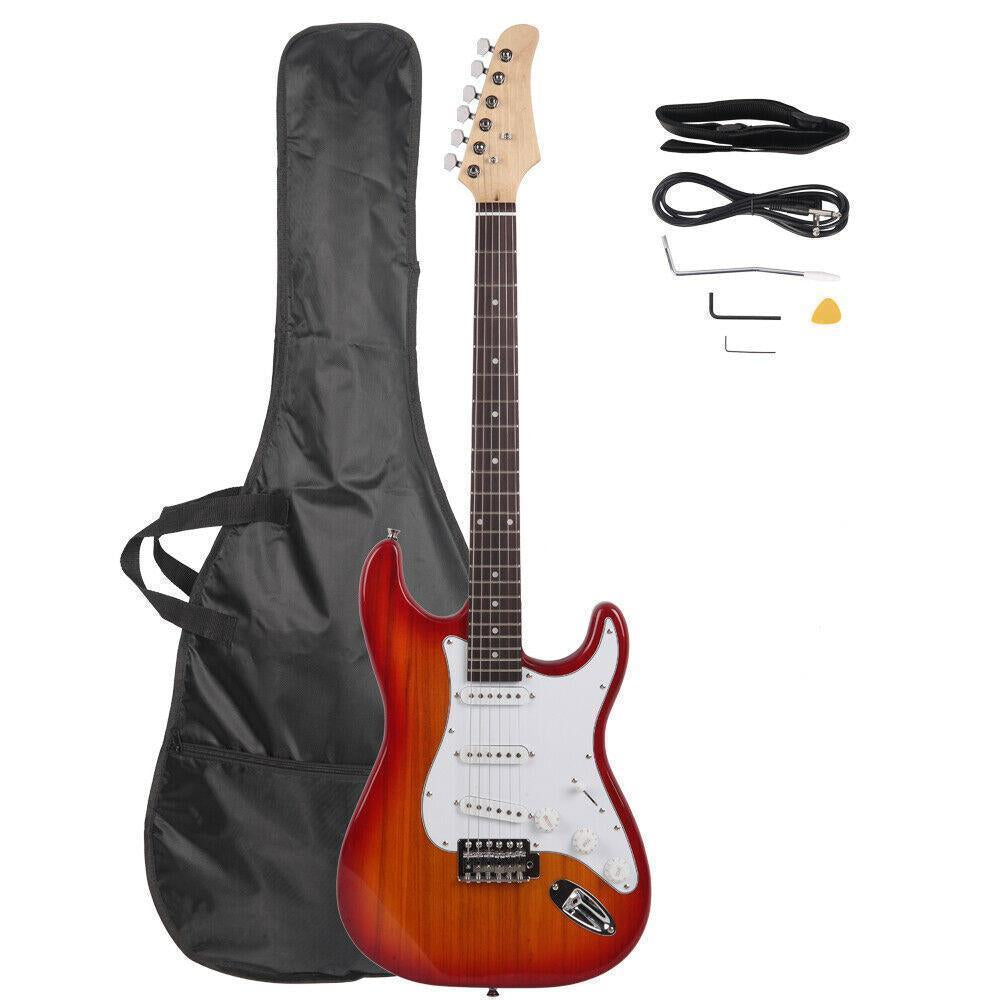 39.37" Beginner Sunset Electric Guitar +Bag Case +Cable +Strap +Picks 7 Color