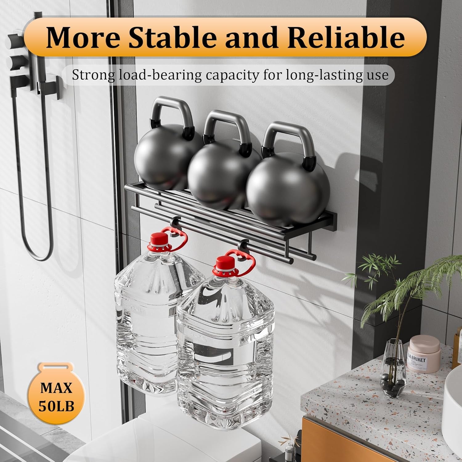 Double Towel Rack for Bathroom,24 Inch Bathroom Tower Holder Towel Shelf with Double Towel Bars Wall Mount,Sus304 Stainless Steel Double Tower Bar for Bathroom Wall,Towel Hanger Matte Black