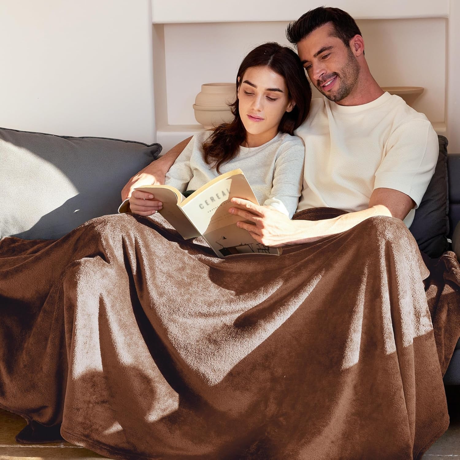 Extra Large Fleece Throw Blanket for Couch, Sofa, 300GSM Super Soft and Warm Blankets, Brown Throw All Season Use, Cozy, Plush, Lightweight, 50X70 Inches