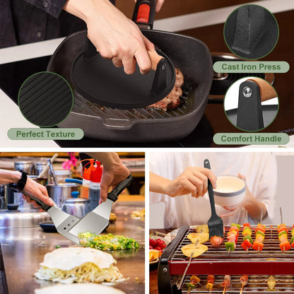 Stainless Steel Griddle Tool Kit, Compact Outdoor BBQ Toolkit - Set of 30