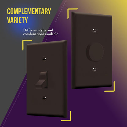Toggle Light Switch Wall Plate, Gloss Finish, Standard Size 1-Gang 4.50" X 2.76", Unbreakable Polycarbonate Thermoplastic, 8811-BR-10PCS, Brown (10 Pack)