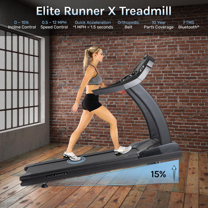 Elite Runner X Treadmill - Commercial Grade - Freesync FTMS Bluetooth Connectivity - 4.0 HP - Large Ortho Flex Shock Suspension System Deck - Marathon Training - 400 Lb Capacity