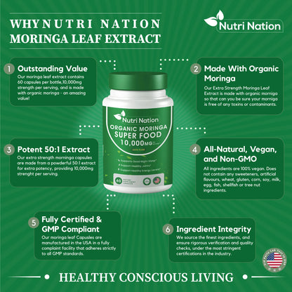 Organic Moringa Supplement 120 Capsules 10,000Mg