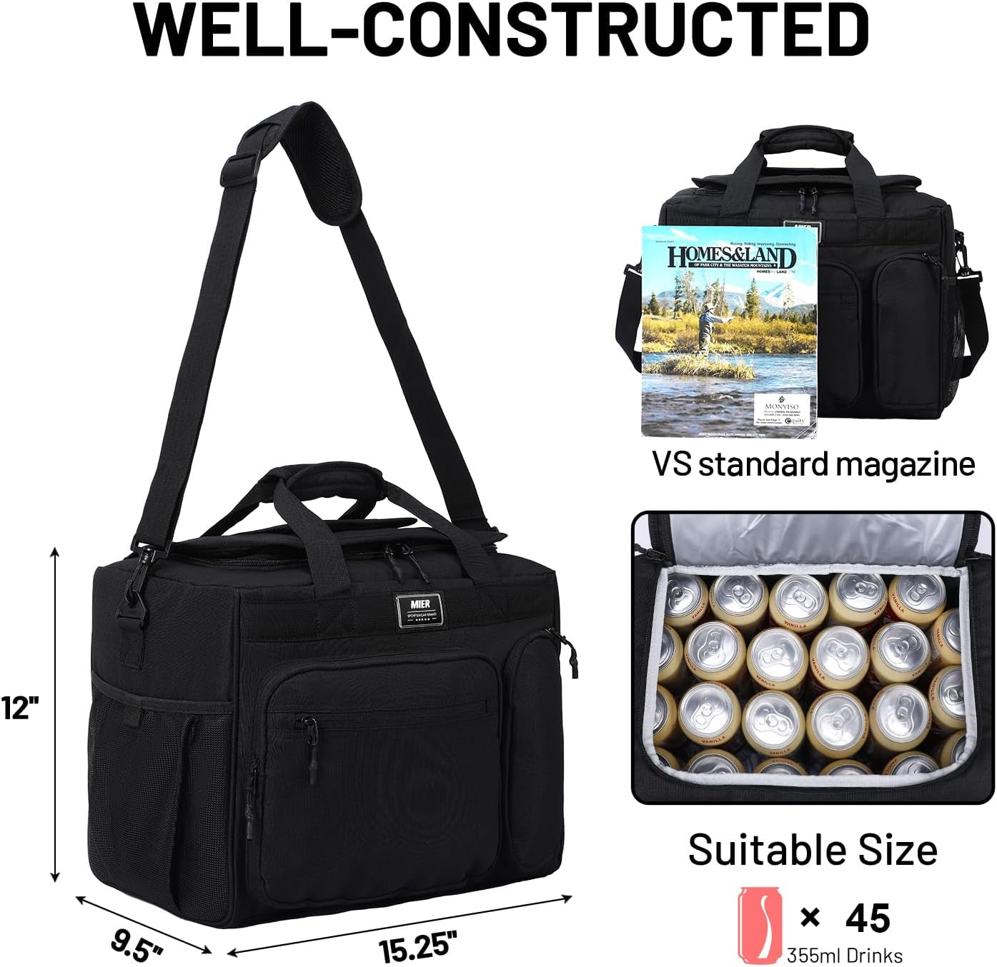30L Extra Large Soft Cooler Bag with Bottle Opener for Camping Beach BBQ Grocery Golf Leakproof Picnic Lunch Bag, Collapsible, Top Flip Lid, 45Can (Black)