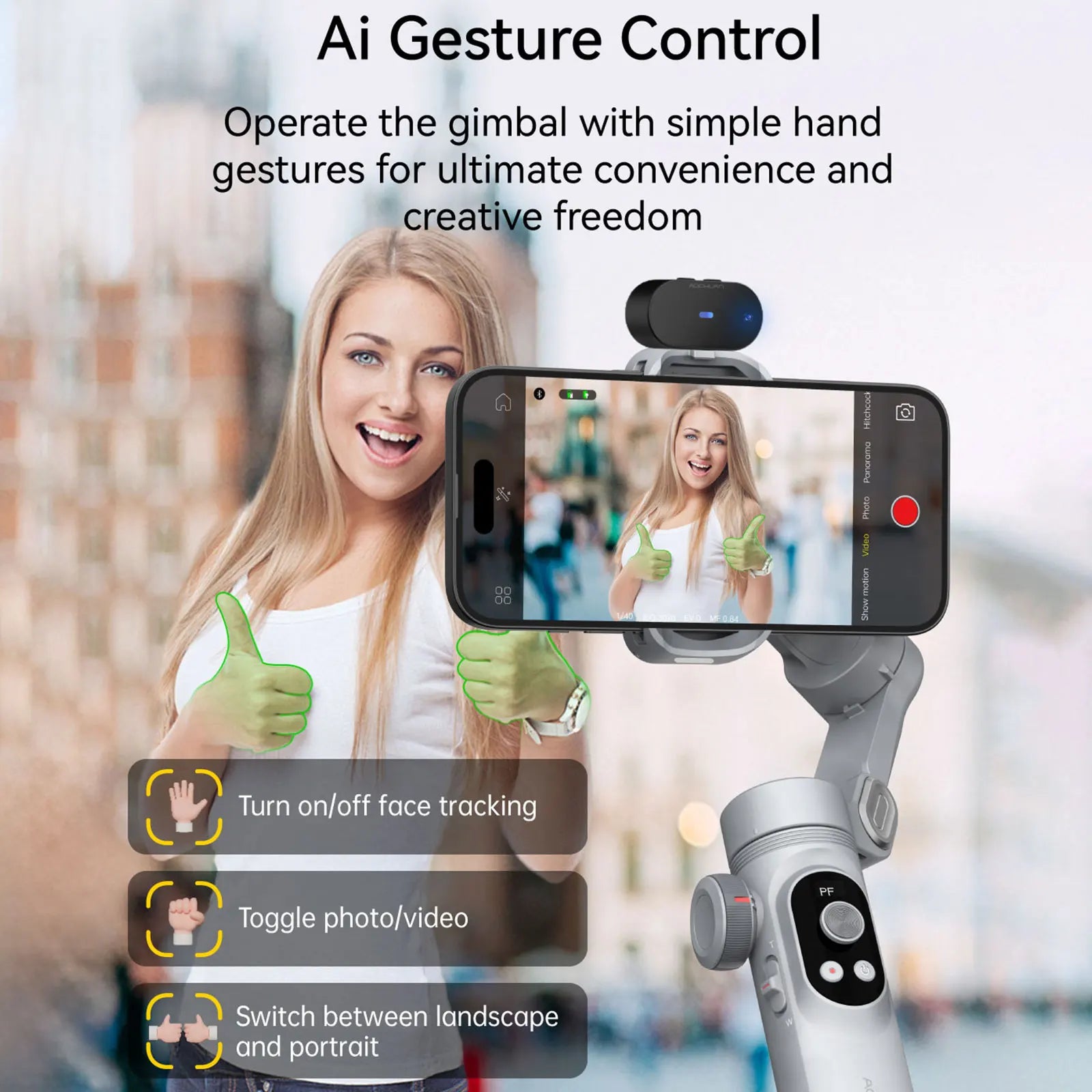 Smart Xpro Ai Grey Gimbal Stabilizer for Iphone and Android 3-Axis Intelligent Gimbal Stabilizer Appless Face Tracking