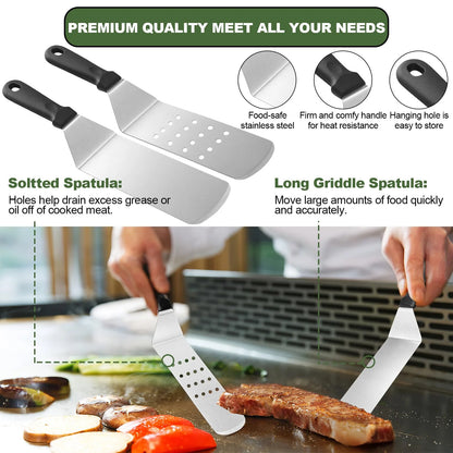 Stainless Steel Griddle Tool Kit, Compact Outdoor BBQ Toolkit - Set of 30