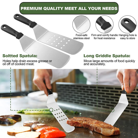 Stainless Steel Griddle Tool Kit, Compact Outdoor BBQ Toolkit - Set of 30
