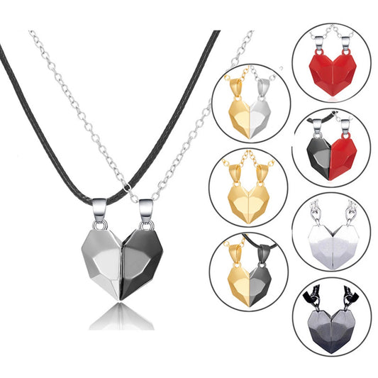 Matching Magnetic Heart Necklace for Couples Two Souls One Heart Pendant Necklace Wishing Stone Birthday Anniversary Jewelry Gift for Friend Friend