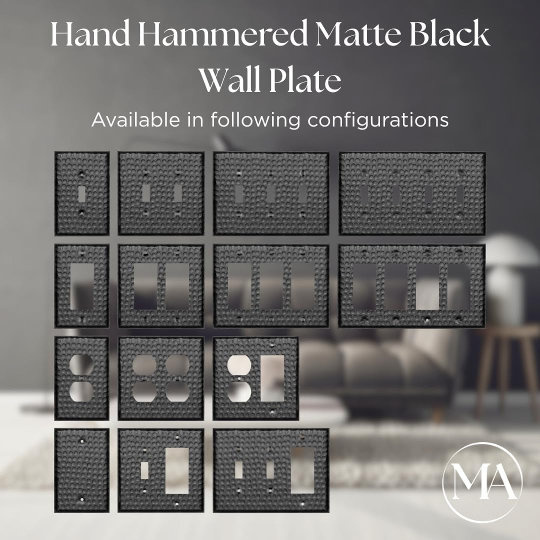 4-Gang Toggle Wall Plate, Hand Hammered Metal Switch Wall Plate, Decorative Light Switch Cover Plate for Electrical Outlet, Matte Black