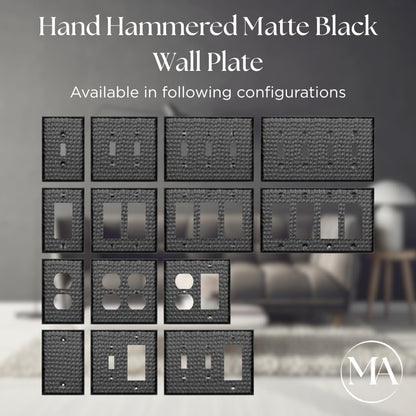 4-Gang Toggle Wall Plate, Hand Hammered Metal Switch Wall Plate, Decorative Light Switch Cover Plate for Electrical Outlet, Matte Black