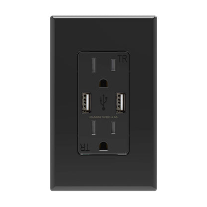 USB Wall Outlet Receptacle with Dual 4.0 a USB Ports, 15 Amp Duplex Tamper Resistant Receptacle, Charging Power Outlet with USB Ports, Wall Plate Included, UL Listed (1 Pack, Glossy Black)