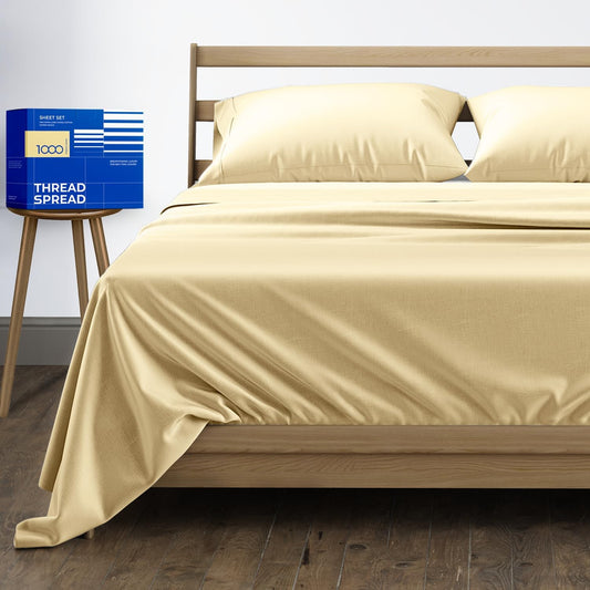 Pure Egyptian King Size Cotton Bed Sheets Set (King, 1000 Thread Count) Sand Bedding Pillow Cases (4 Pc) Egyptian Cotton Sheets King Size Bed- Sateen Sheets - 16 in Deep Pocket King Sheets