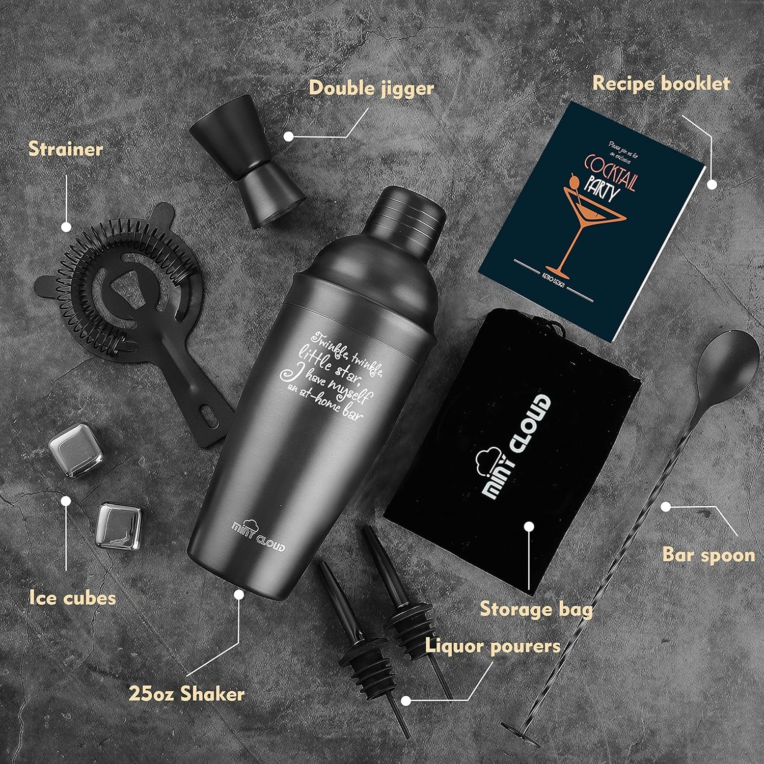 Bar Set Cocktail Shaker Set - Shakers Bartending Bar Tender'S Kit -Premium Cocktail Sets Gift with Funny&Cute Saying