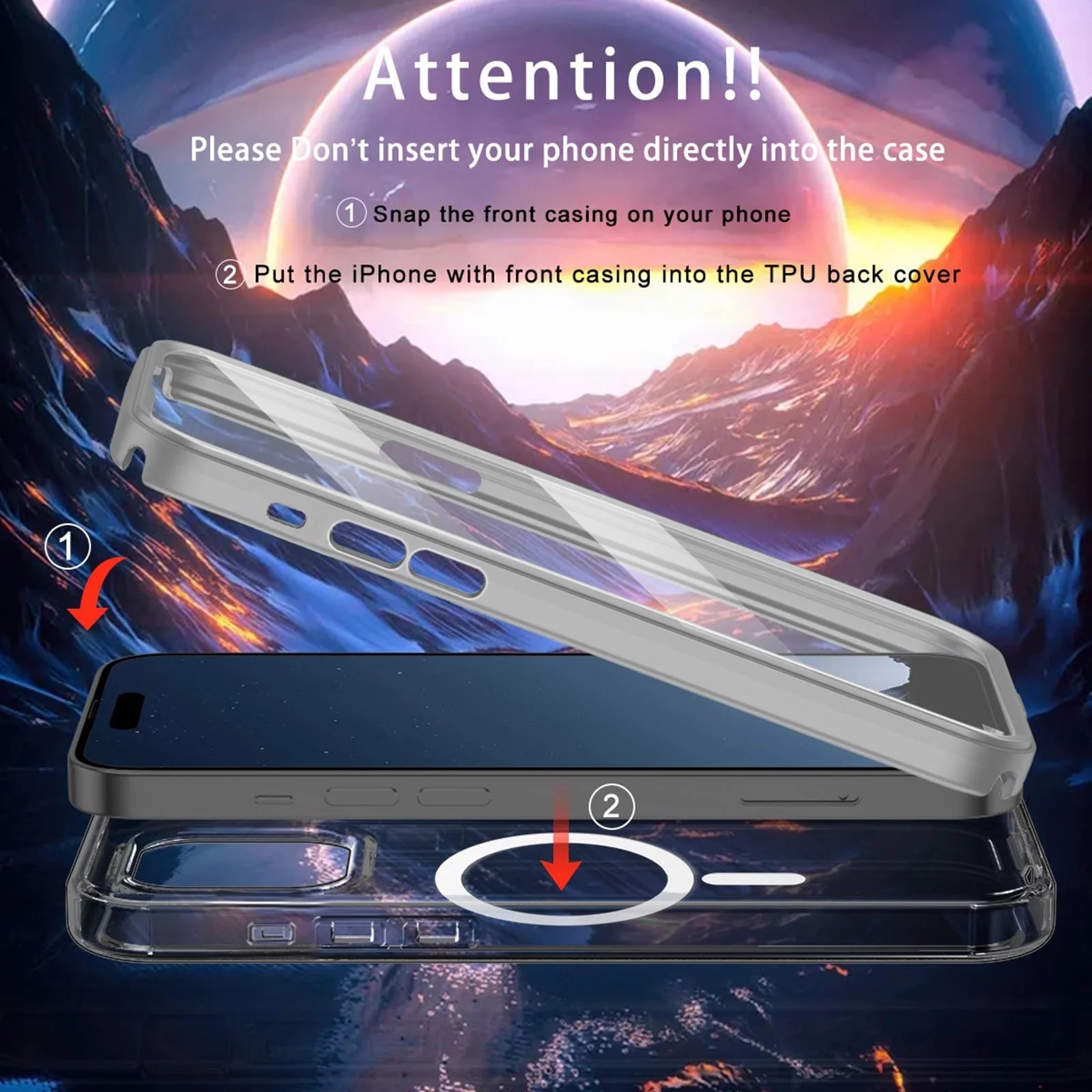 For Iphone 16 Pro Max Case Magnetic, [Compatible with Magsafe] Built-In Screen Protector Shockproof Dustproof Crystal Clear Anti-Scratch Folio Flip Phone Case for Iphone 16 Pro Max, Gray