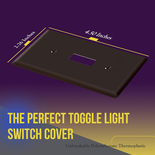 Toggle Light Switch Wall Plate, Gloss Finish, Standard Size 1-Gang 4.50" X 2.76", Unbreakable Polycarbonate Thermoplastic, 8811-BR-10PCS, Brown (10 Pack)