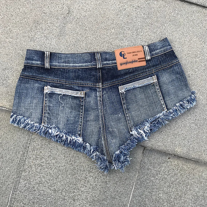 Sexy Women Tassel Denim Booty Shorts High Waist Sexy Jeans Shorts Micro Mini Short Erotic Culb Wear FX28