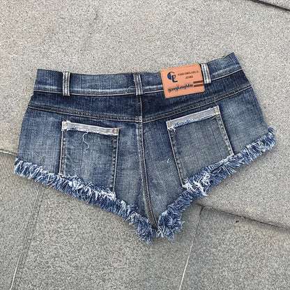 Sexy Women Tassel Denim Booty Shorts High Waist Sexy Jeans Shorts Micro Mini Short Erotic Culb Wear FX28
