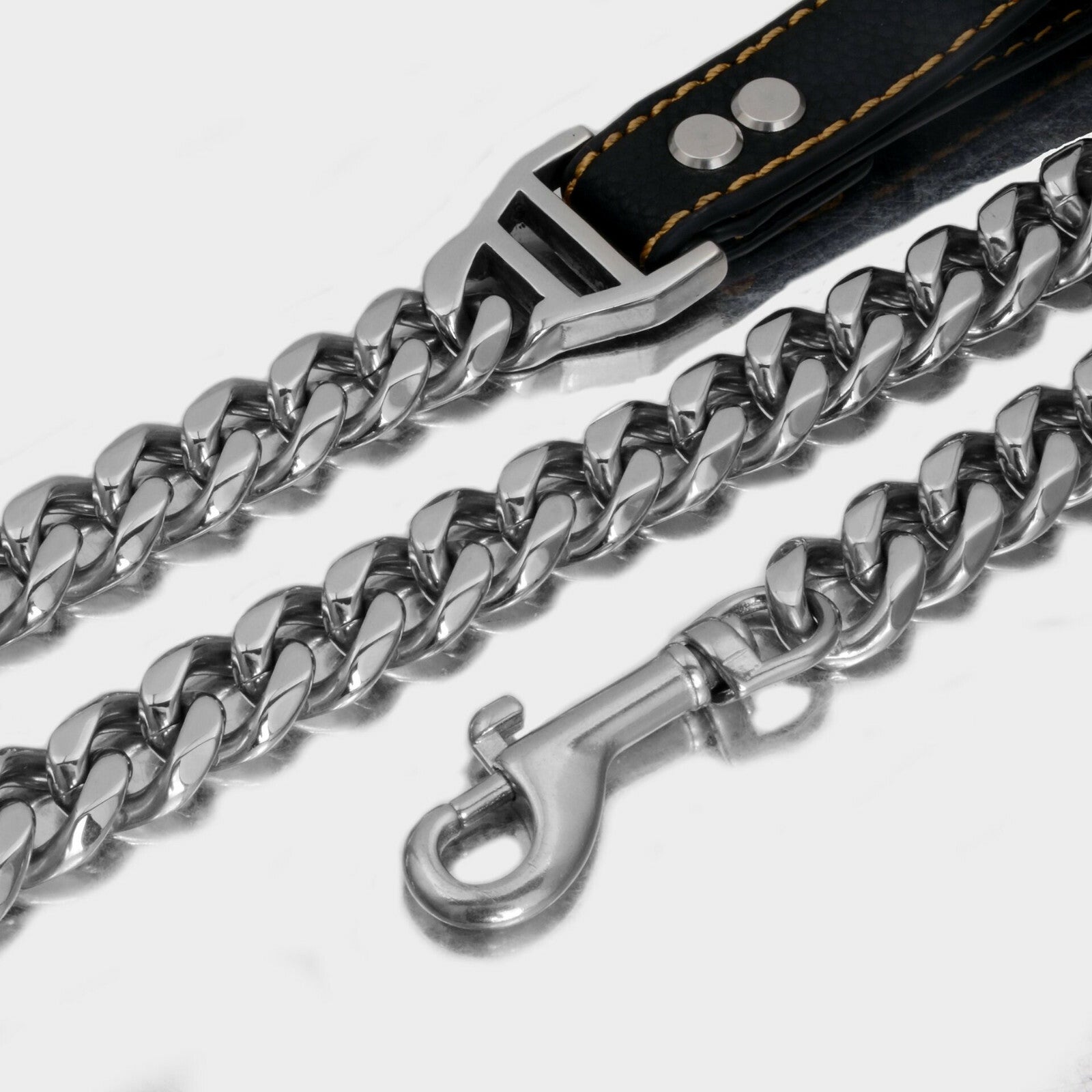 370G Stainless Steel Dog Leash Dog Chain 19Mm Cuban Chain Pets Genuine Leather