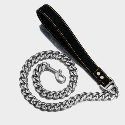 370G Stainless Steel Dog Leash Dog Chain 19Mm Cuban Chain Pets Genuine Leather